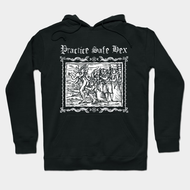 Practice Safe Hex - Witchcore - Vintage Distressed Occult - Gothic Woodcut Hoodie by Nemons